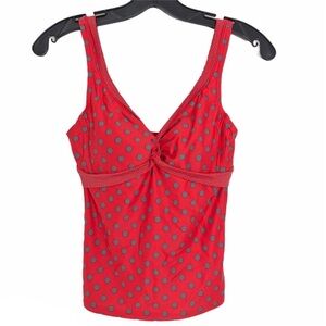 Boden Red Polka Dot Tankini Top Swimwear w/ Pouch